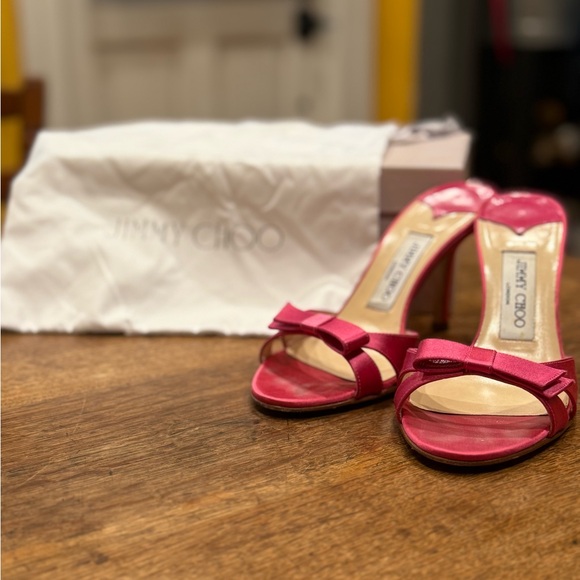 Jimmy Choo Hot Pink Satin Heels - Picture 1 of 6